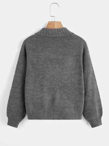 SHEIN 男孩交叉領落肩袖套頭毛衣 - 深灰色 - 查看 2