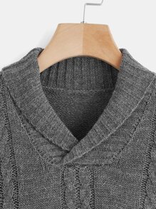 SHEIN 男孩交叉領落肩袖套頭毛衣 - 深灰色 - 查看 3