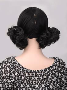 2 piezas Updo de cabello corto ondulado sintético - Negro - Ver 1