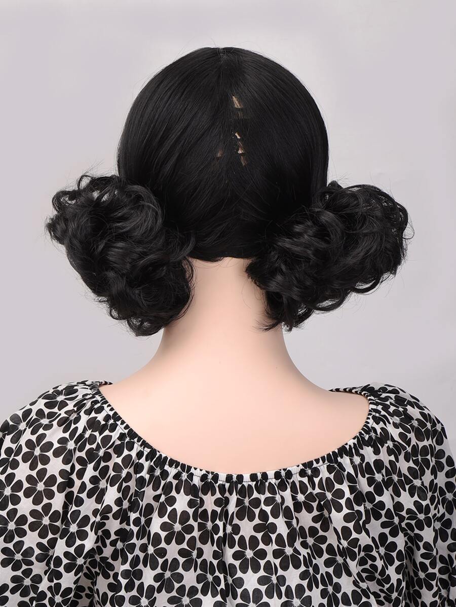 2 piezas Updo de cabello corto ondulado sintético - Negro - Ver 1