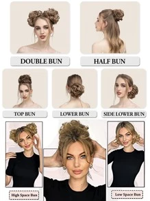 2 piezas Updo de cabello corto ondulado sintético - Negro - Ver 4