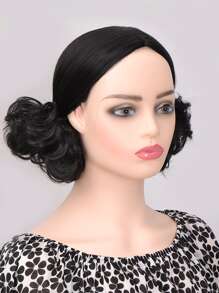 2 piezas Updo de cabello corto ondulado sintético - Negro - Ver 5
