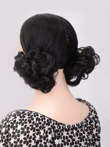 2 piezas Updo de cabello corto ondulado sintético - Negro - Ver 6