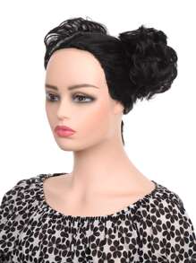 2 piezas Updo de cabello corto ondulado sintético - Negro - Ver 7