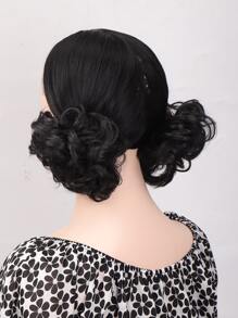 2 piezas Updo de cabello corto ondulado sintético - Negro - Ver 8