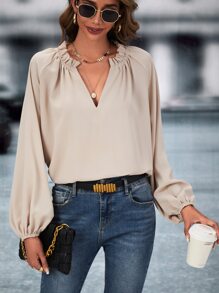 SHEIN LUNE Blusa de cuello notch de manga raglán - Albaricoque - Ver 1