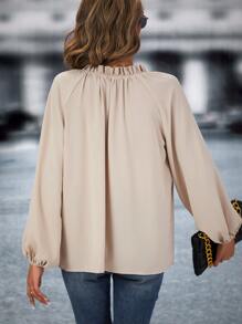 SHEIN LUNE Blusa de cuello notch de manga raglán - Albaricoque - Ver 2