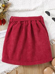女孩愛心貼布腰帶燈芯絨半身裙