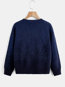 SHEIN 男孩漸層落肩袖套頭毛衣 - 藏蓝色 - 查看 2