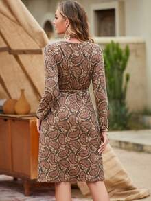 Paisley Print Belted Dress - Multicolor - View 2