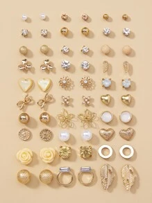 30 cặp Rhinestone & Bông tai trang trí hoa - Nhiều màu - Xem 1