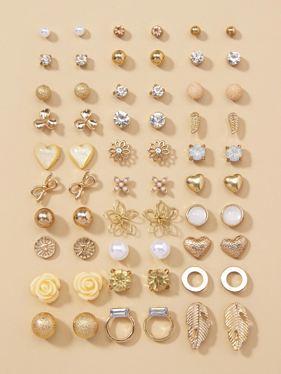 30 cặp Rhinestone & Bông tai trang trí hoa - Nhiều màu - Xem 1