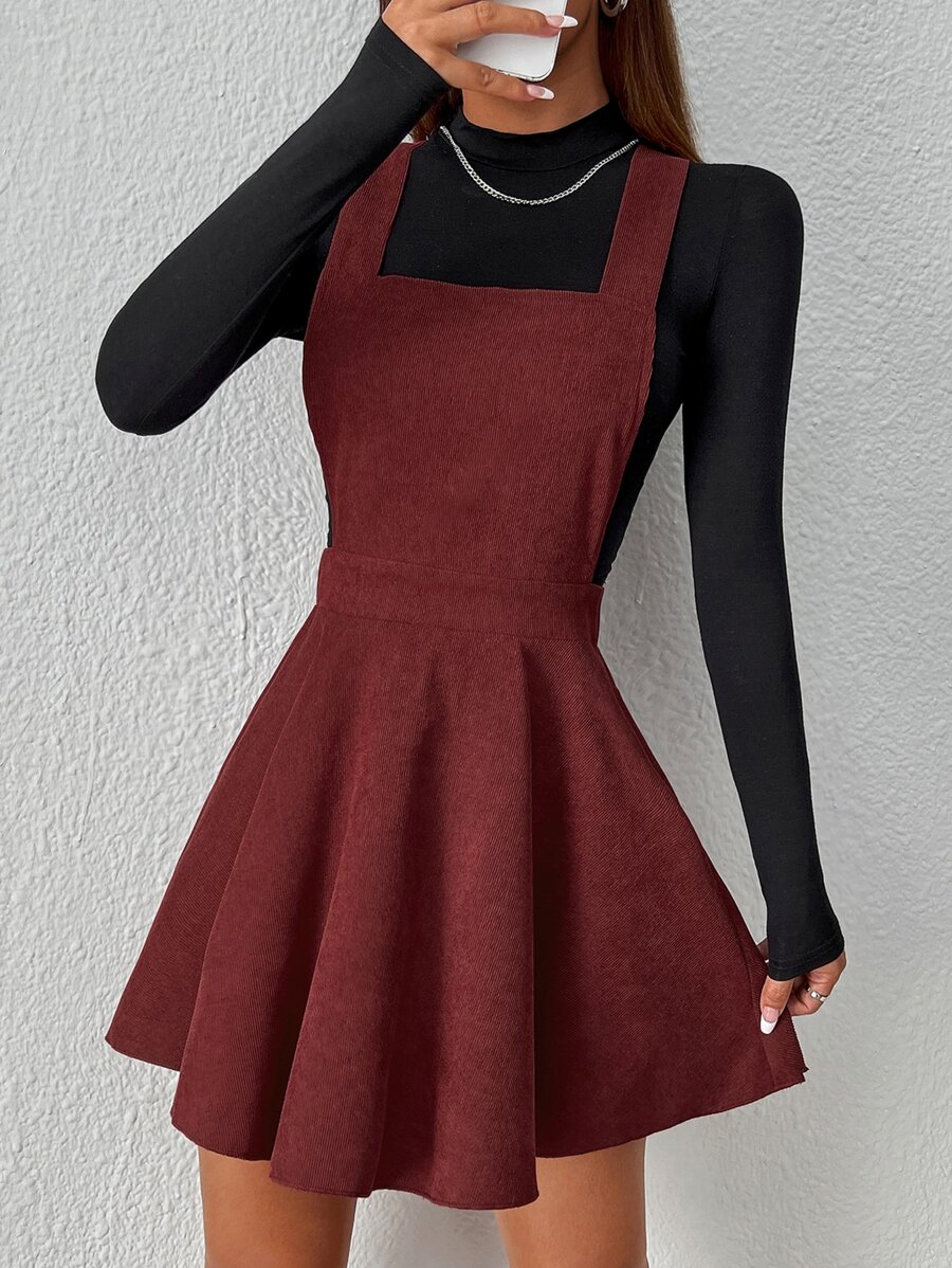 SHEIN PETITE Đầm Hội Chữ thập màu trơn Giải trí - Màu Đỏ Sâu - Xem 1