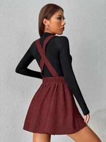 SHEIN PETITE Đầm Hội Chữ thập màu trơn Giải trí - Màu Đỏ Sâu - Xem 2