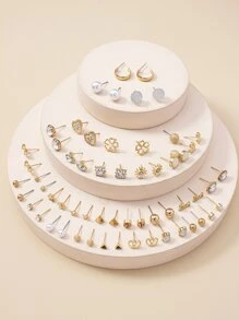 30pairs Rhinestone & Flower Decor Earrings - Multicolor - View 2