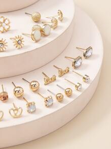 30pairs Rhinestone & Flower Decor Earrings - Multicolor - View 3