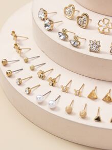 30pairs Rhinestone & Flower Decor Earrings - Multicolor - View 4