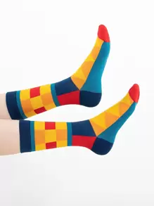 Hombres Calcetines de tripulación con estampado de cuadros - Multicolor - Ver 1