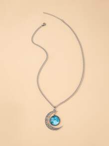 suteyi Moon Pendant Necklace - Mint Blue - View 3