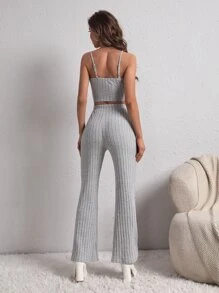 SHEIN EZwear 素色吊帶短上衣和前打結長褲 - 淺灰色 - 查看 2