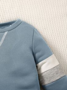 SHEIN Baby Boy Color Blocking Sweatshirt And Pants Set, Casual And Simple, Suitable For Autumn And Winter - Dusty Blue - View 3