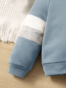 SHEIN Baby Boy Color Blocking Sweatshirt And Pants Set, Casual And Simple, Suitable For Autumn And Winter - Dusty Blue - View 5