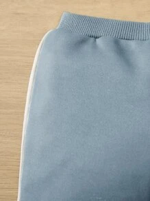 SHEIN Baby Boy Color Blocking Sweatshirt And Pants Set, Casual And Simple, Suitable For Autumn And Winter - Dusty Blue - View 6