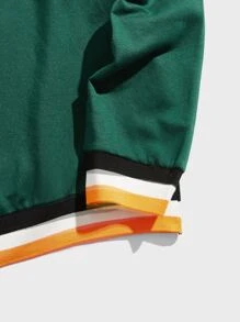 Manfinity VCAY 宽松男式字母图案条纹装饰运动衫 - 墨綠色 - 查看 4