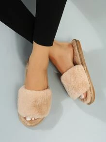 秋冬女士时尚家居拖鞋 简约蓬松卧室拖鞋