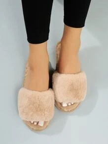 秋冬女士时尚家居拖鞋 简约蓬松卧室拖鞋