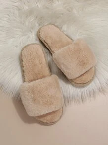 秋冬女士时尚家居拖鞋 简约蓬松卧室拖鞋