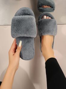 Minimalist Fuzzy Bedroom Slippers - Grey - View 1