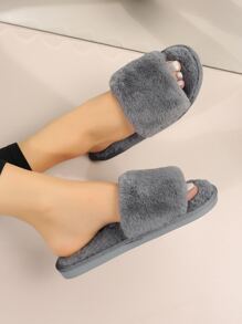 Minimalist Fuzzy Bedroom Slippers - Grey - View 2