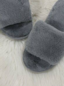 Minimalist Fuzzy Bedroom Slippers - Grey - View 4