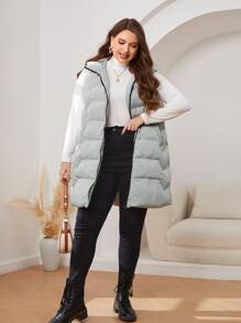 Mulvari 加大斜口袋无袖连帽夹棉大衣 - 淺灰色 - 查看 3