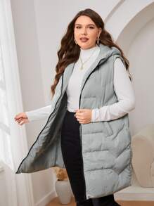 Mulvari 加大斜口袋无袖连帽夹棉大衣 - 淺灰色 - 查看 4