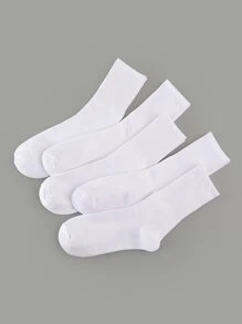 5pairs Men Solid White Crew Socks - White - View 1