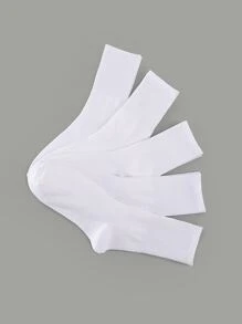 5pairs Men Solid White Crew Socks - White - View 3