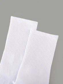 5pairs Men Solid White Crew Socks - White - View 4