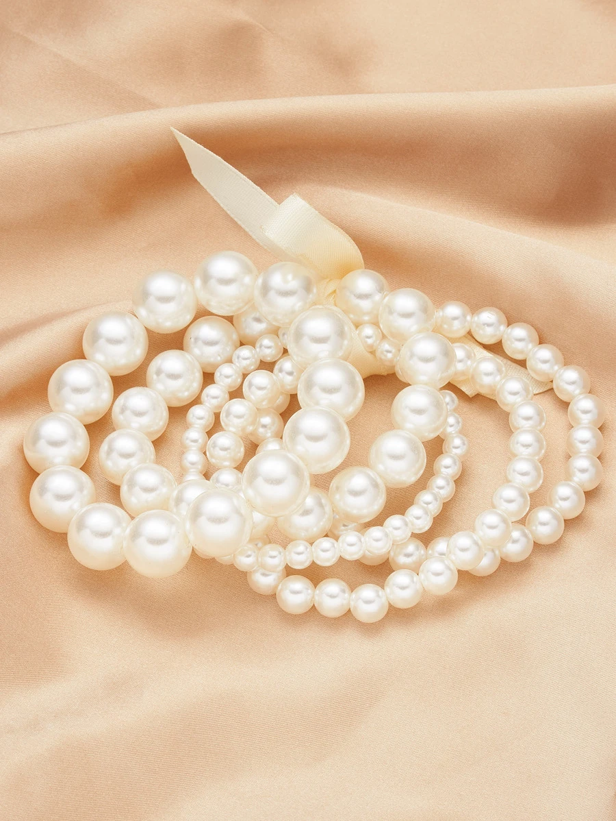 5pcs Faux Pearl Beaded Bracelet
