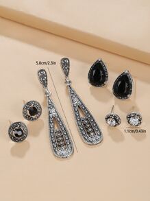 4pairs Rhinestone & Water-drop Decor Earrings - Multicolor - View 3