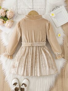 小女童荷葉袖百褶下擺繫腰帶洋裝