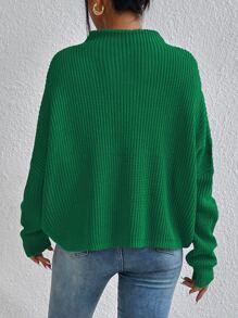 SHEIN Essnce Jersey de cuello alto tejido de canalé de manga murciélago - Verde - Ver 2