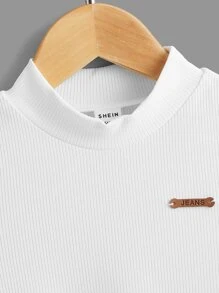 SHEIN Leap Crew Young Boy Solid Color Stand Collar Long Sleeve Casual Everyday Wear, Suitable For Autumn/Winter - White - View 4