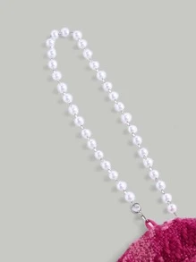 SHEIN MOD Plaid Print Pearls Beaded Cami Top Without Top - Hot Pink - View 6