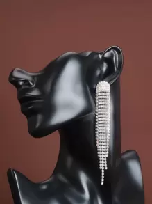 1pair Women Gorgeous & Fashionable Full Rhinestone Tassel Earrings Suitable For Parties - Silver - View 6