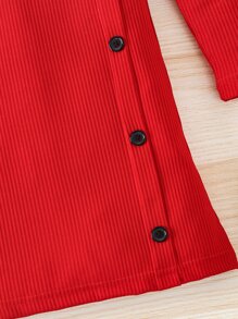 Toddler Girls High Neck Button Detail Tee Dress - Red - View 4