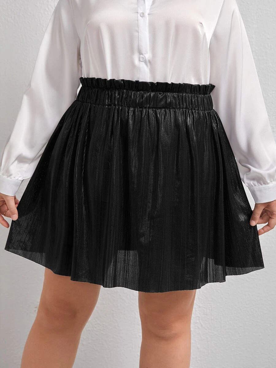 Plus Paper Bag Waist Skirt - Black - View 1
