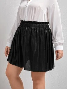 Plus Paper Bag Waist Skirt - Black - View 3