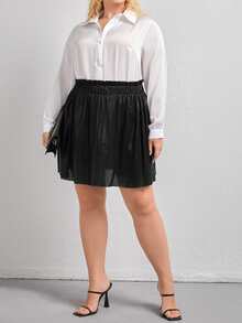 Plus Paper Bag Waist Skirt - Black - View 4